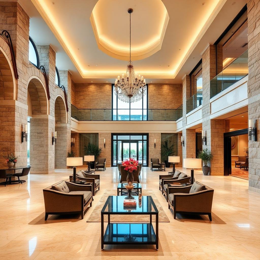Sinai Pearl limestone in luxury hotel lobby interior