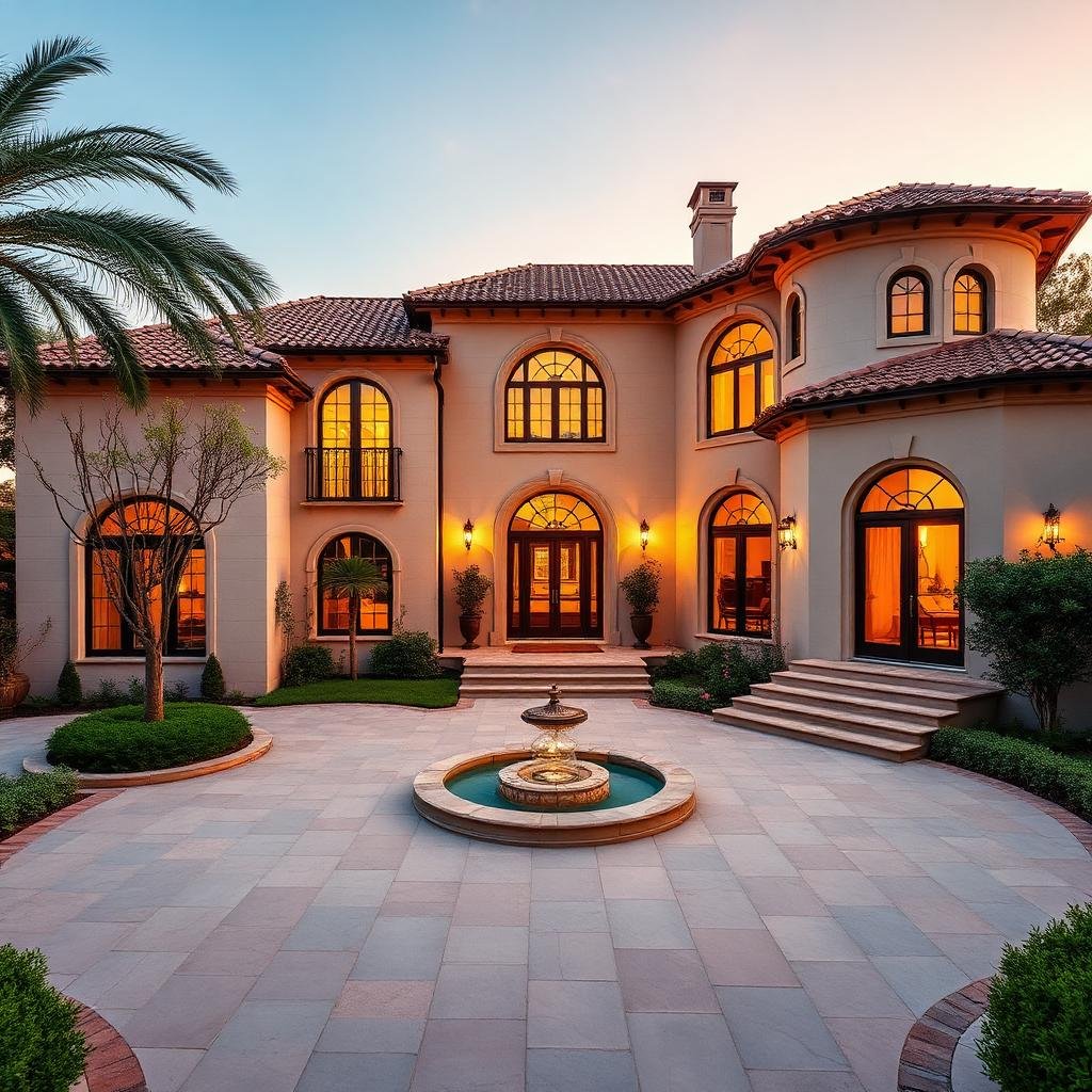 Luxury Mediterranean villa exterior with Sinai Pearl limestone