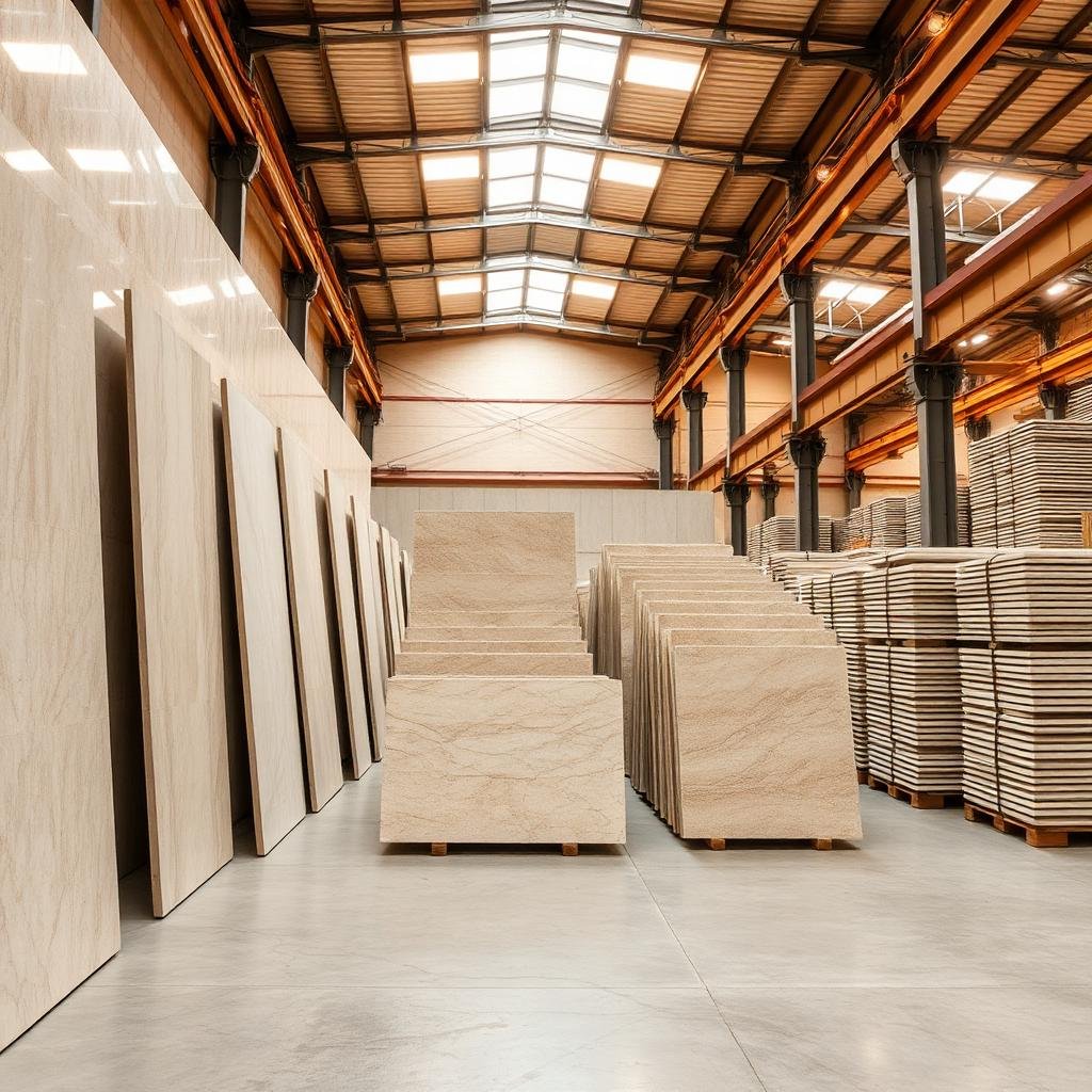 Sinai Pearl limestone slabs in warehouse